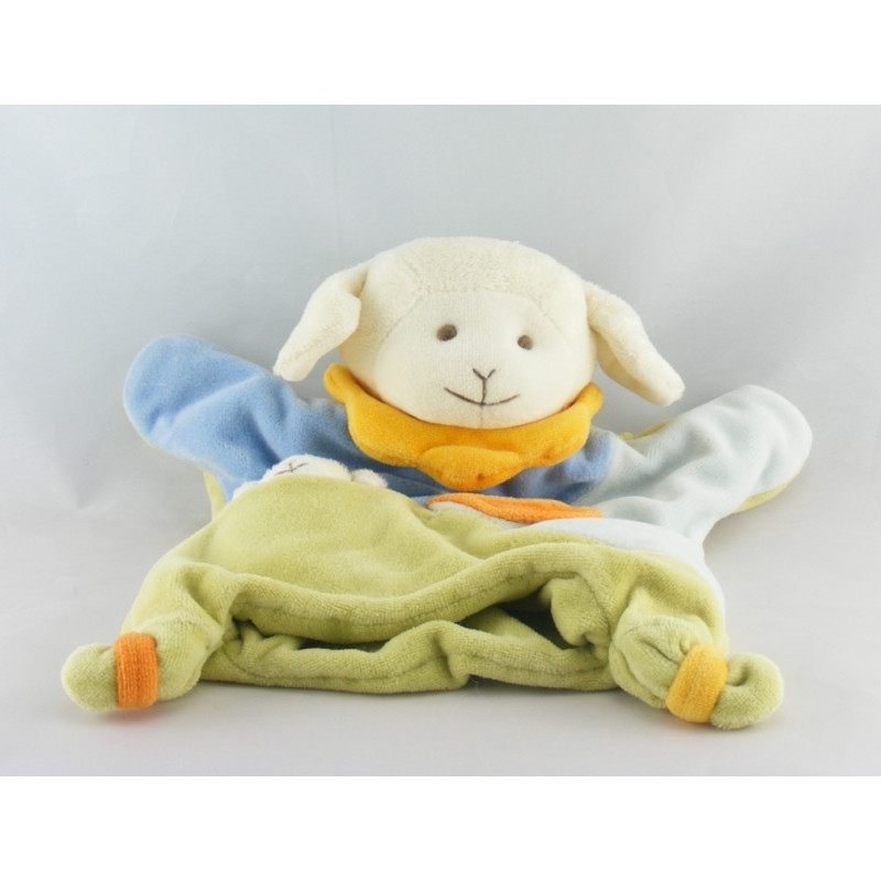 Doudou et compagnie marionnette mouton agneau vert bleu 