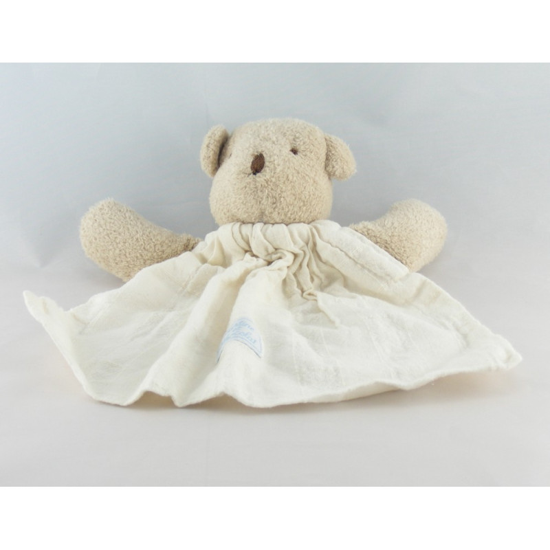 Doudou plat ours beige robe blanche TARTINE ET CHOCOLAT