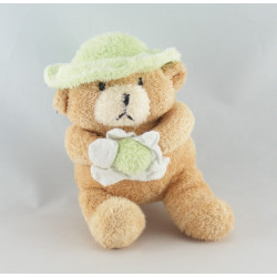 Doudou ours beige pull bleu fleur AJENA