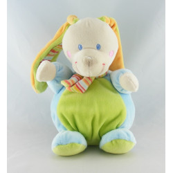 Doudou lapin vert bleu écharpe rayé MOTS D'ENFANTS