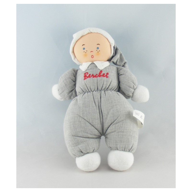 Doudou plat Lutin fille rouge gris Berchet