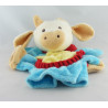 Doudou marionnette vache bleu tablier jaune NOUNOURS