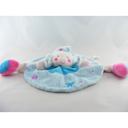 Doudou plat rond fleur rose mauve feuilles PETIT KIMBALOO