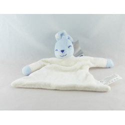 Doudou plat hochet lapin blanc bleu KIMBALOO
