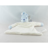 Doudou plat hochet lapin blanc bleu KIMBALOO