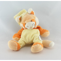 Doudou chat renard orange jaune avec bonnet AUCHAN