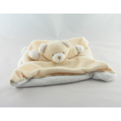 Doudou plat ours beige blanc poche TARTINE ET CHOCOLAT