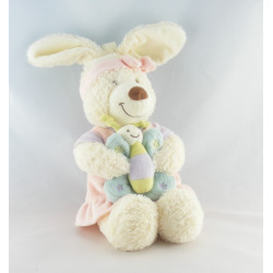 Doudou musical lapin blanc robe rose papillon TEX BABY