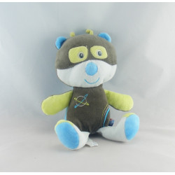 Doudou ours chat noir bleu vert  mouchoir Cajou SUCRE D'ORGE
