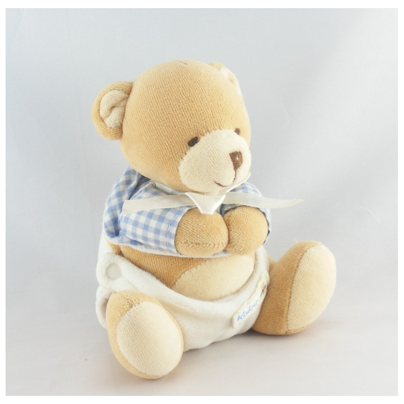 Doudou bébé ours pull vichy bleu couche KALOO 