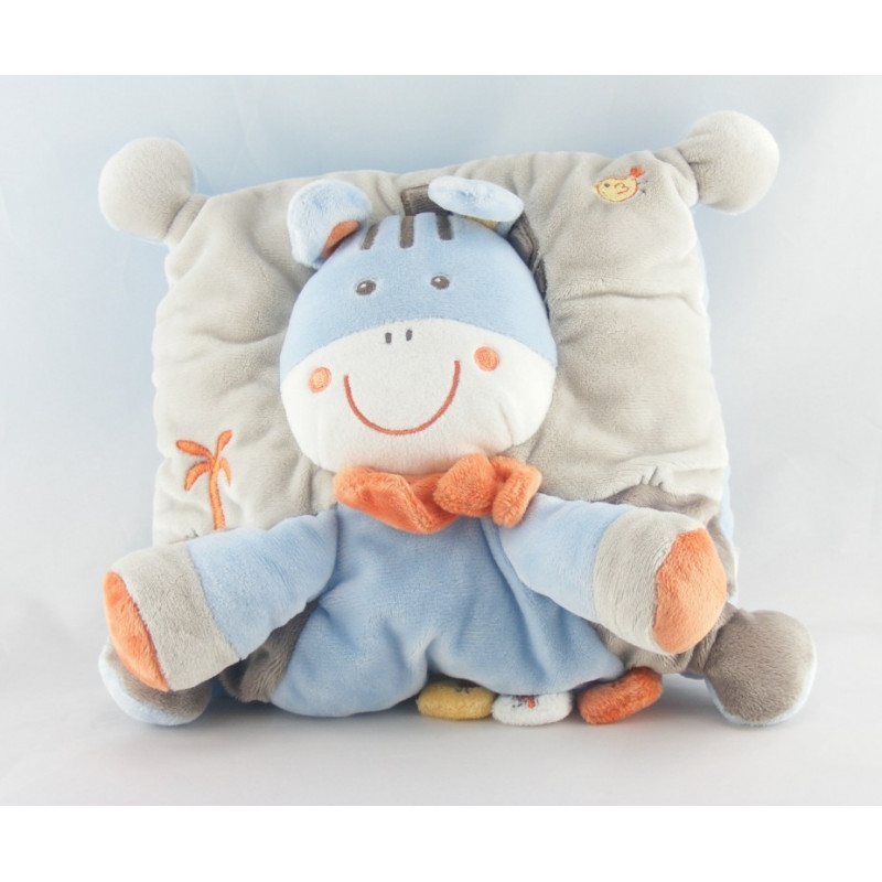 Doudou plat ane zébre bleu gris oiseau KIABI NICOTOY