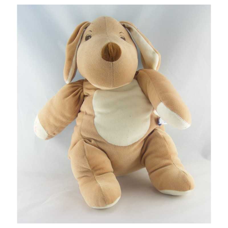 Doudou chien marron beige collier rouge SUCRE D'ORGE