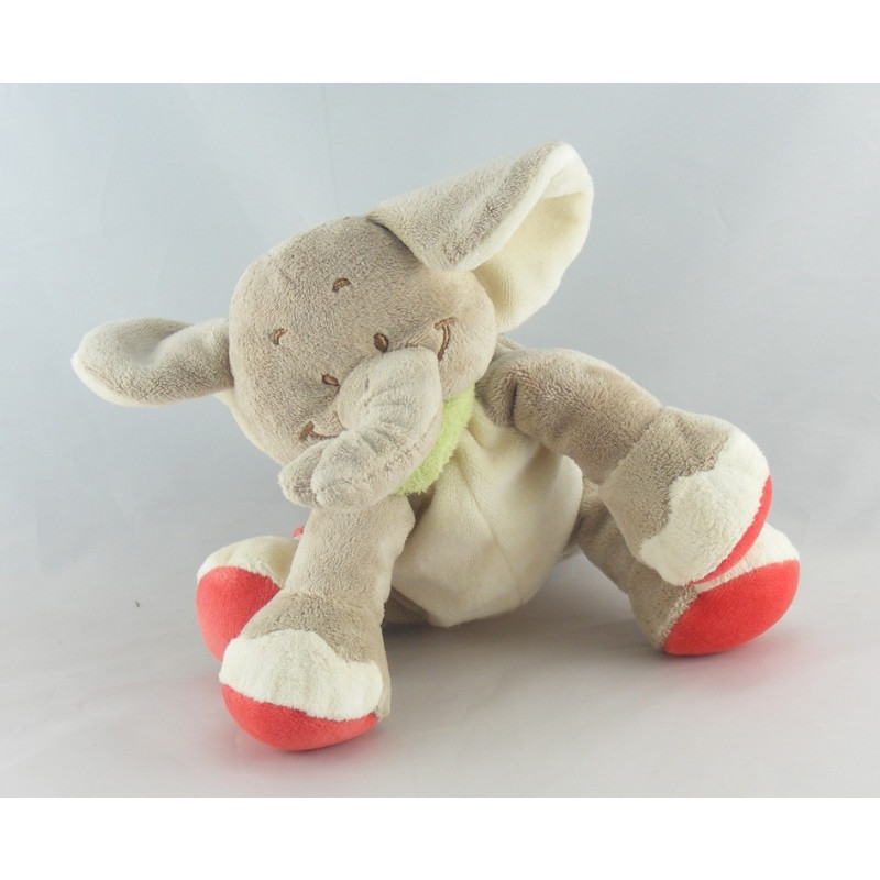 Doudou girafe beige rouge foulard vert BENGY