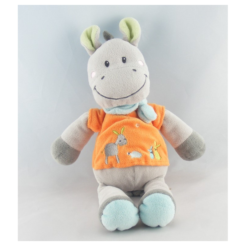 Doudou Zébre ane gris foulard bleu feuille NICOTOY