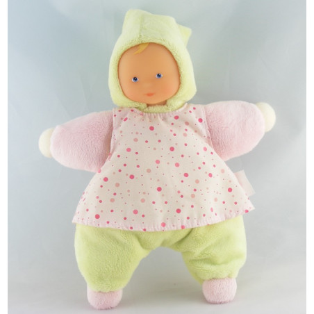 Doudou poupée bébé robe rose à pois COROLLE