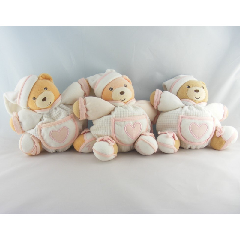 Doudou ours boule blanc coeur rose KALOO
