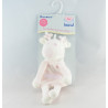 Doudou plat cerf renne blanc rayé rose SUCRE D'ORGE