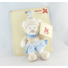 Doudou ours blanc tenue bleu beige bonnet beige NICOTOY