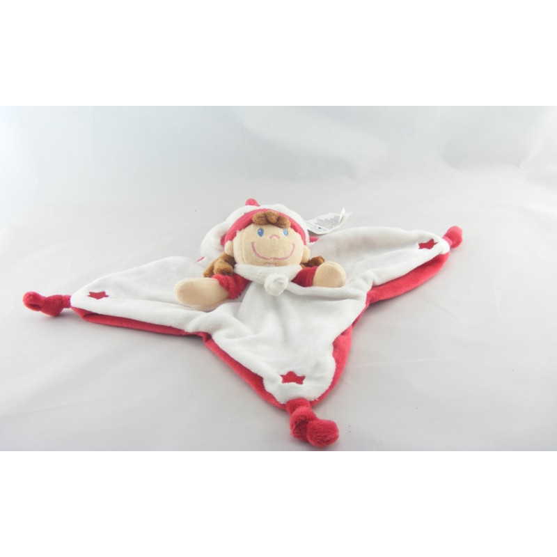 Doudou plat étoile lutin garçon rouge blanc NICOTOY