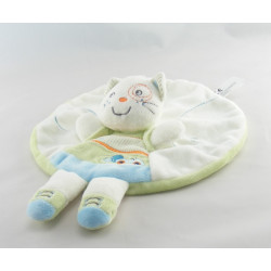 Doudou plat rond chat blanc vert bleu voiture NICOTOY KIABI