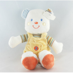 Doudou plat ours blanc jaune orange 2 train brodé KIABI
