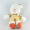 Doudou plat ours blanc jaune orange 2 train brodé KIABI