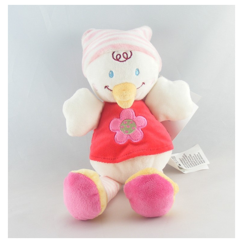 Doudou semi plat canard rose rouge avec sac NICOTOY
