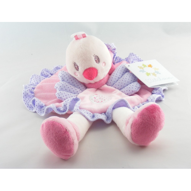 Doudou oiseau blanc jaune violet vert NICOTOY