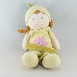 Doudou fille fillette tenue verte bleue bonnet rayé MOTS D'ENFANTS