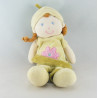 Doudou fille fillette tenue verte bleue bonnet rayé MOTS D'ENFANTS