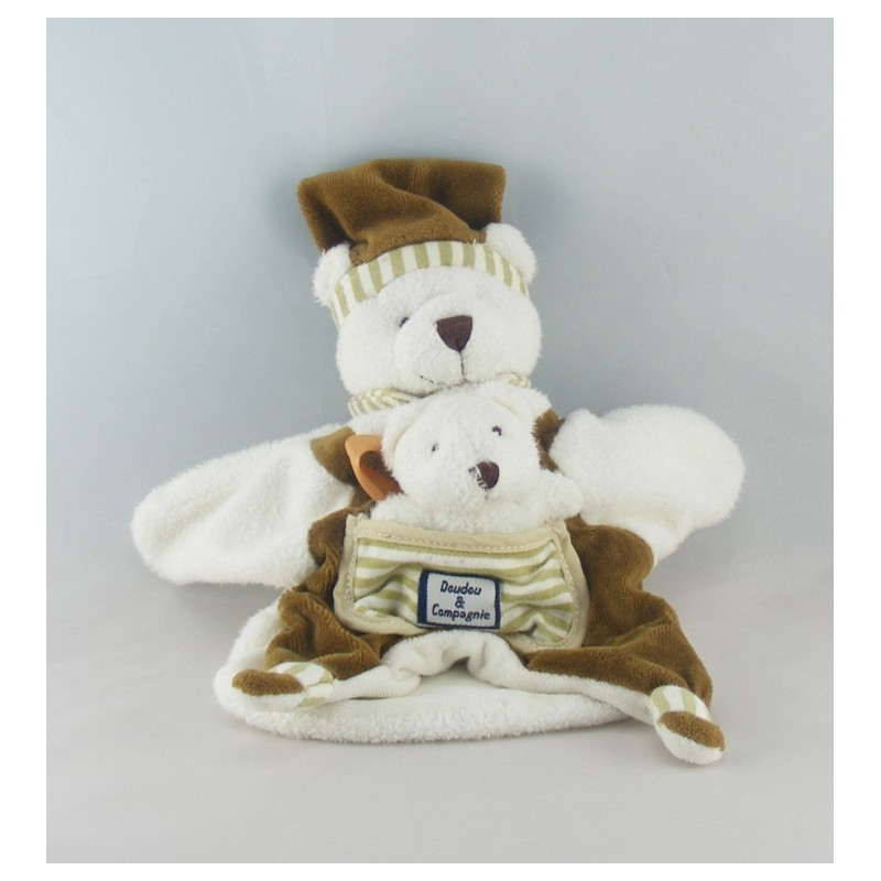 Doudou et compagnie marionnette ours marron avec bébé