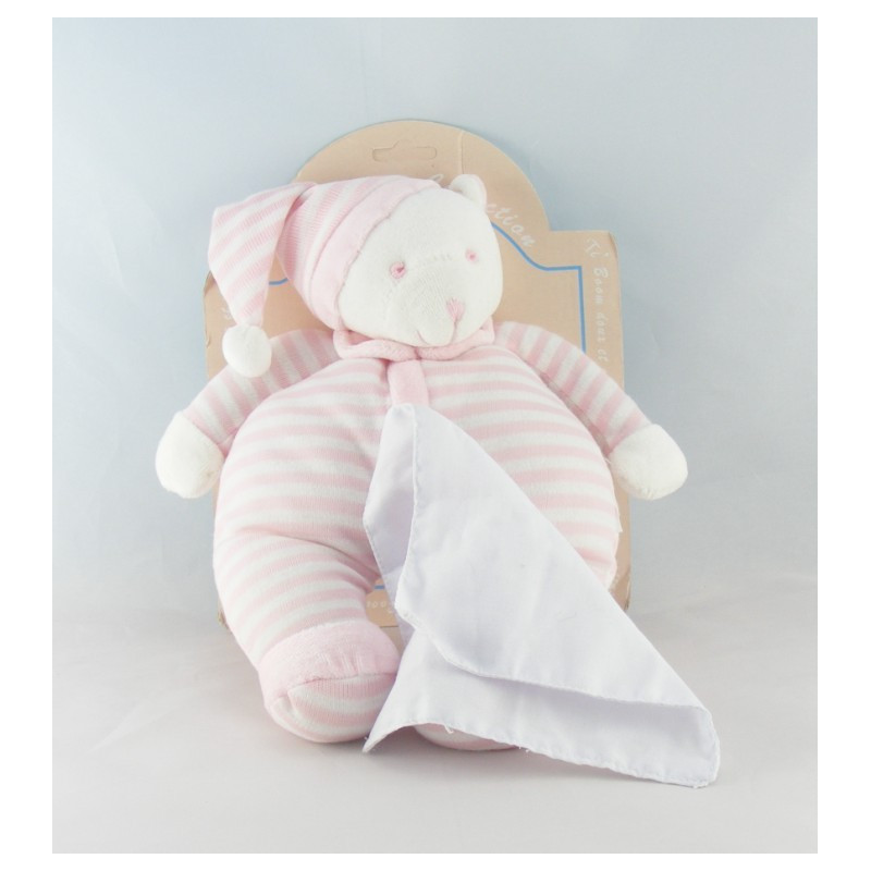 Doudou ours rayé bleu mouchoir GERCA