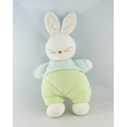 Doudou plat lapin vert rayé bleu BENGY