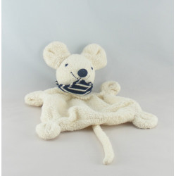 Doudou plat souris blanche foulard bleu marine BABYSUN