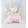Doudou ours blanc rose beige bonnet beige empreintes NICOTOY 