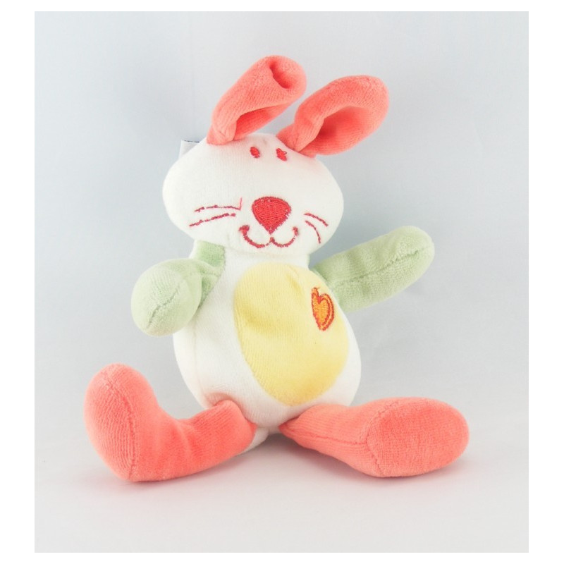 Doudou lapin blanc orange bleu coeur AUCHAN