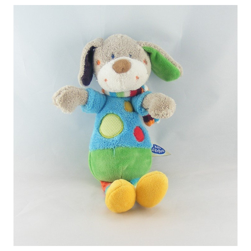 Doudou Chien salopette bleu MOTS D'ENFANTS