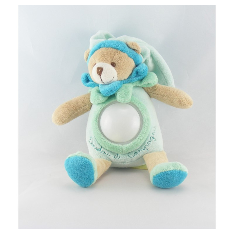 Doudou et compagnie veilleuse ours arlequin col fleur rose