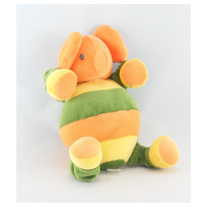 Doudou éléphant vert jaune orange mouchoir SUCRE D'ORGE