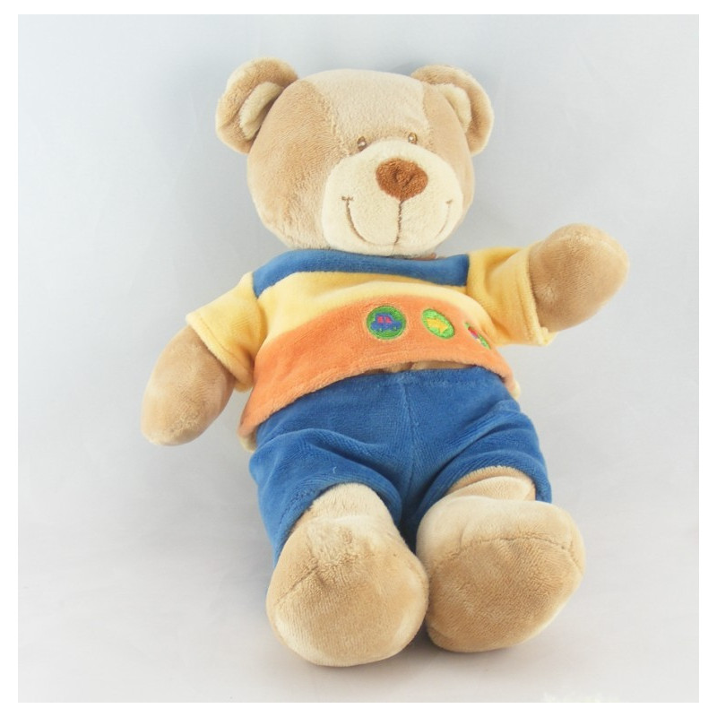 Doudou plat ours bleu vert Nicotoy 