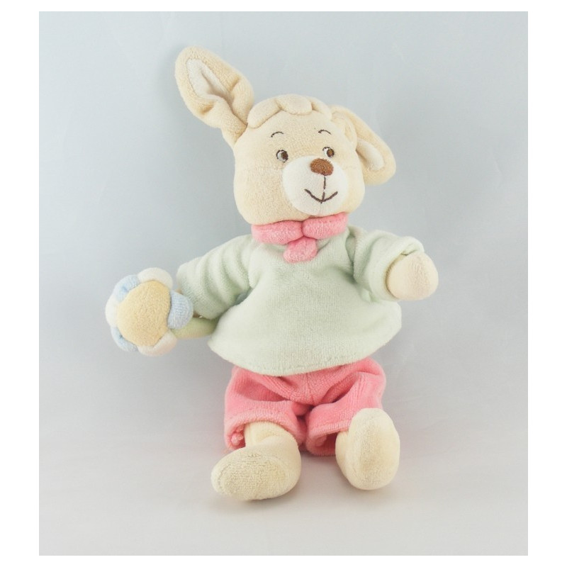 Doudou musical lapin rose vert chapeau JOLLYBABY