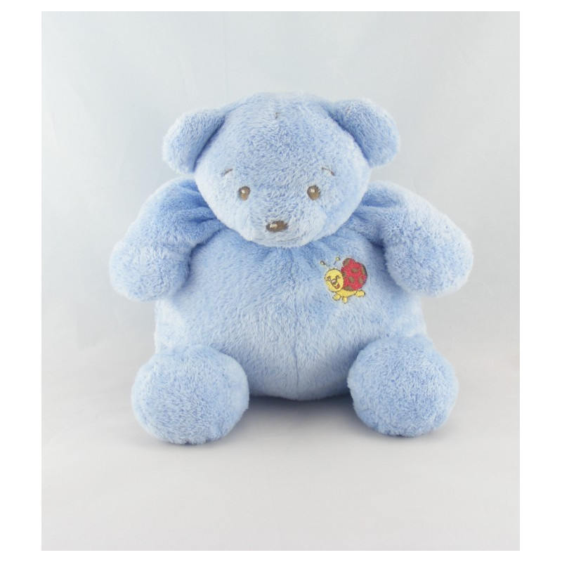 Doudou ours bleu papillon brodé écharpe jaune NOUNOURS 25 cm