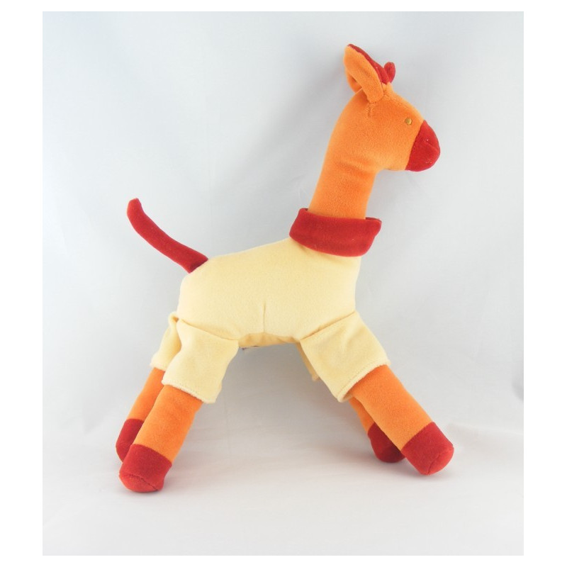 Doudou girafe jaune rouge SUCRE D'ORGE