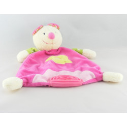 Doudou plat lapin rose multicolore dentition BABYSUN NEUF