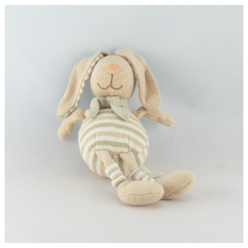 Doudou lapin beige rayé hochet DODO D'AMOUR MGM