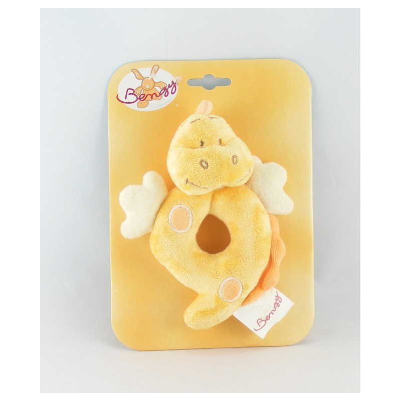 Doudou  dinosaure jaune orange BENGY 15 cm 