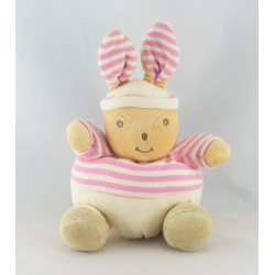 Doudou Lapin Takinou rayé rose avec chapeau