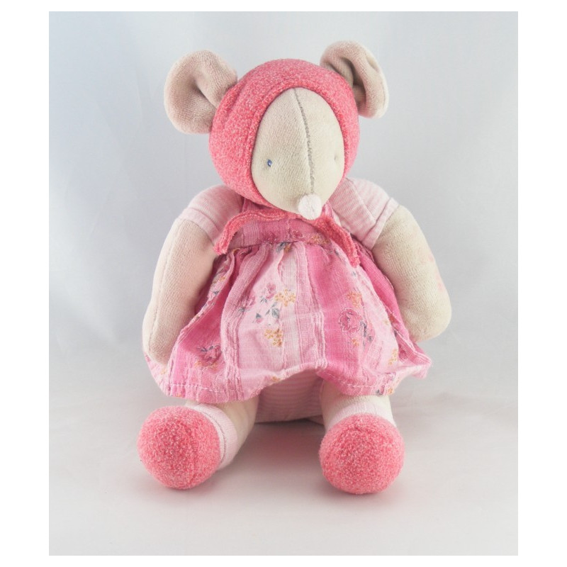 Doudou Souris Lila Patachon robe rose MOULIN ROTY