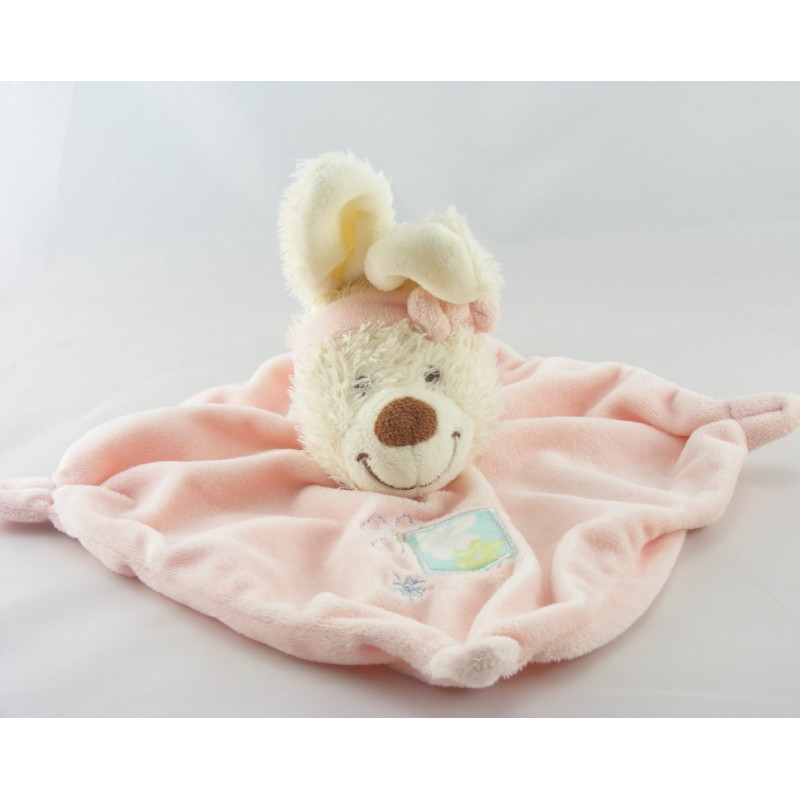 Doudou plat lapin rose bandeau TEX BABY 