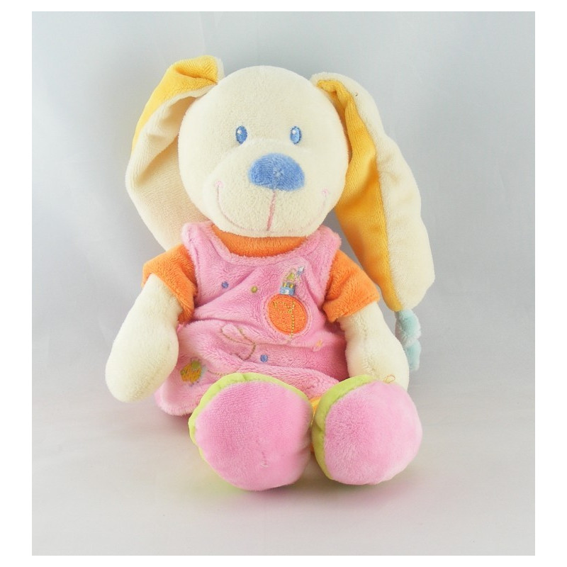 Doudou chien lapin robe rose oiseau maison NICOTOY